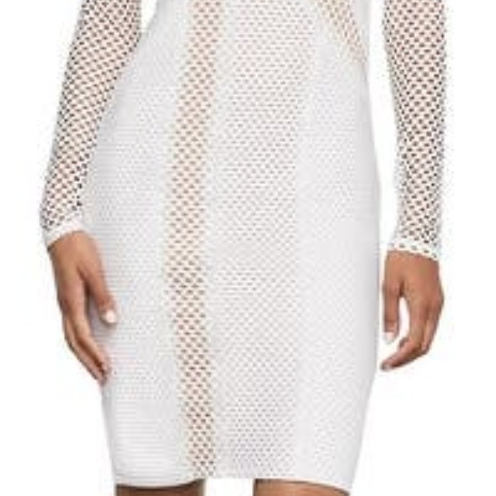 NWT BCBGMAXAZRIA Jaylynn Mesh Patchwork Sexy Dress Sz M | White - Picture 5 of 5